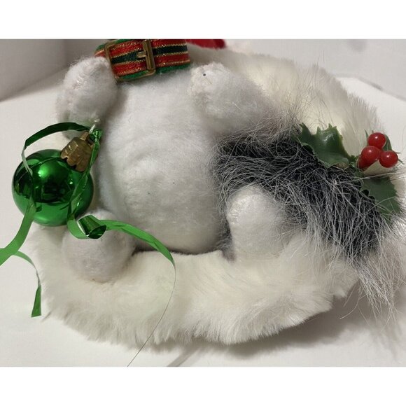 Annalee Collectors Christmas Cat In Holiday Stocking Santa Hat Collar Holly - Picture 4 of 4